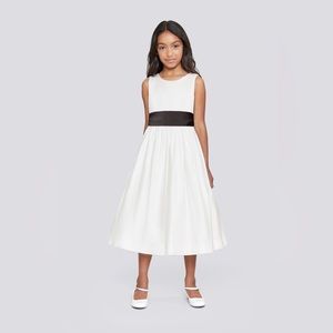Us Angels - The Satin Dress (Ivory) with Black Sash Size 7
